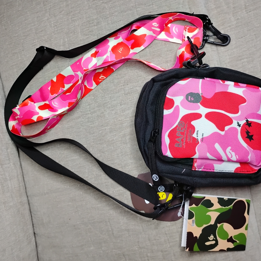 Bape Pink and Black Floral Bag Set